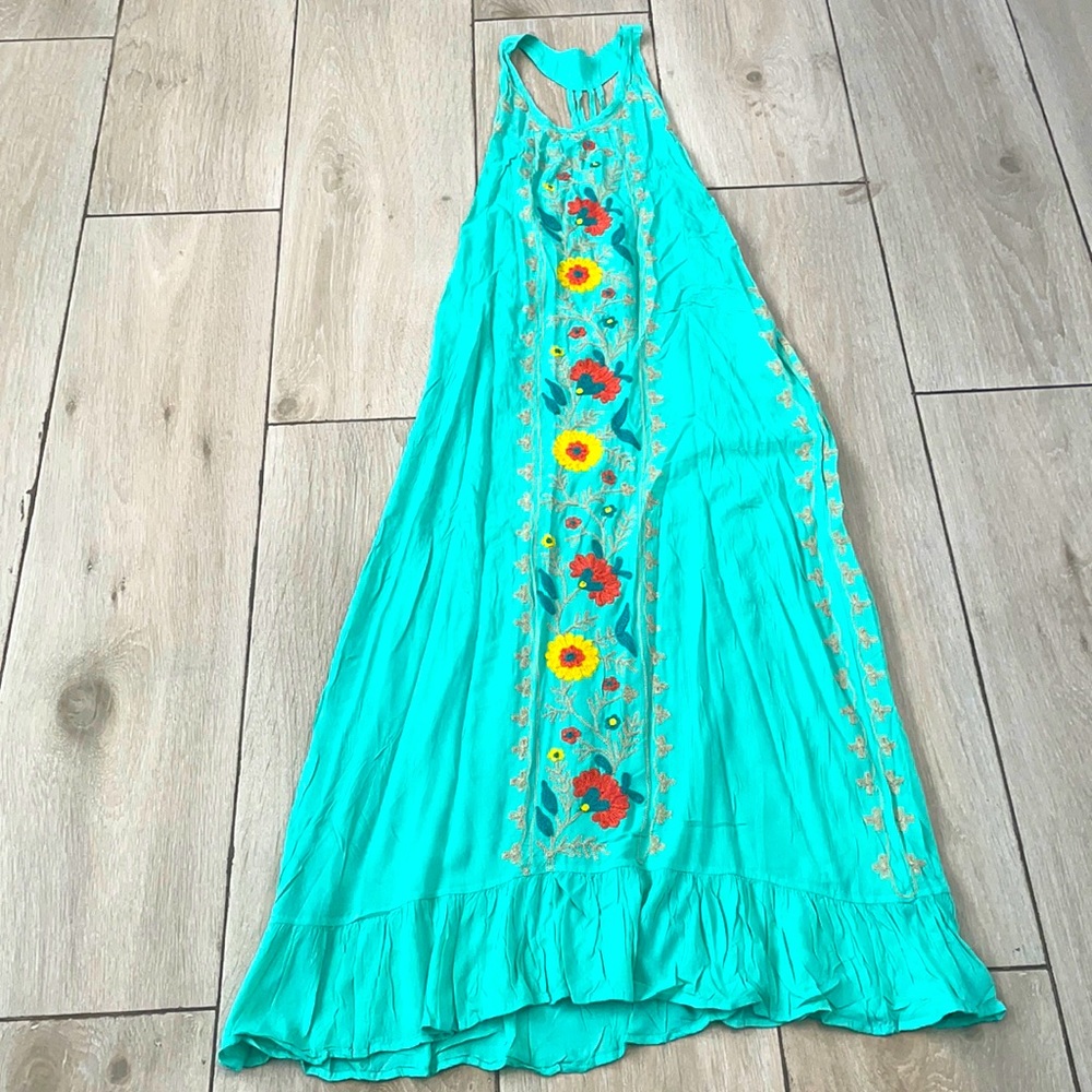 Embroidered turquoise dress/coverup